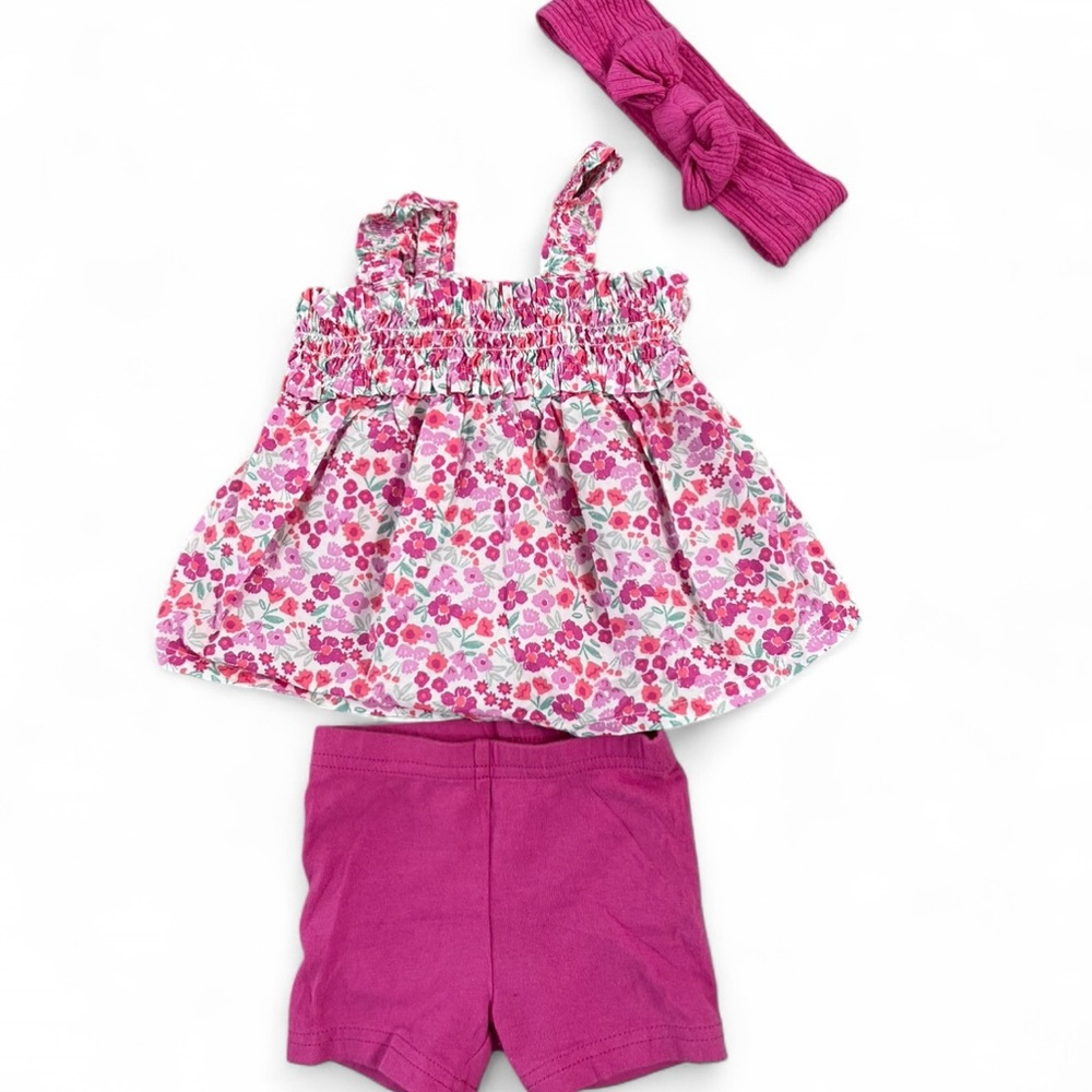 Carters outfits (2) floral Pink Baby with Headband 3 months. Top and bloomers